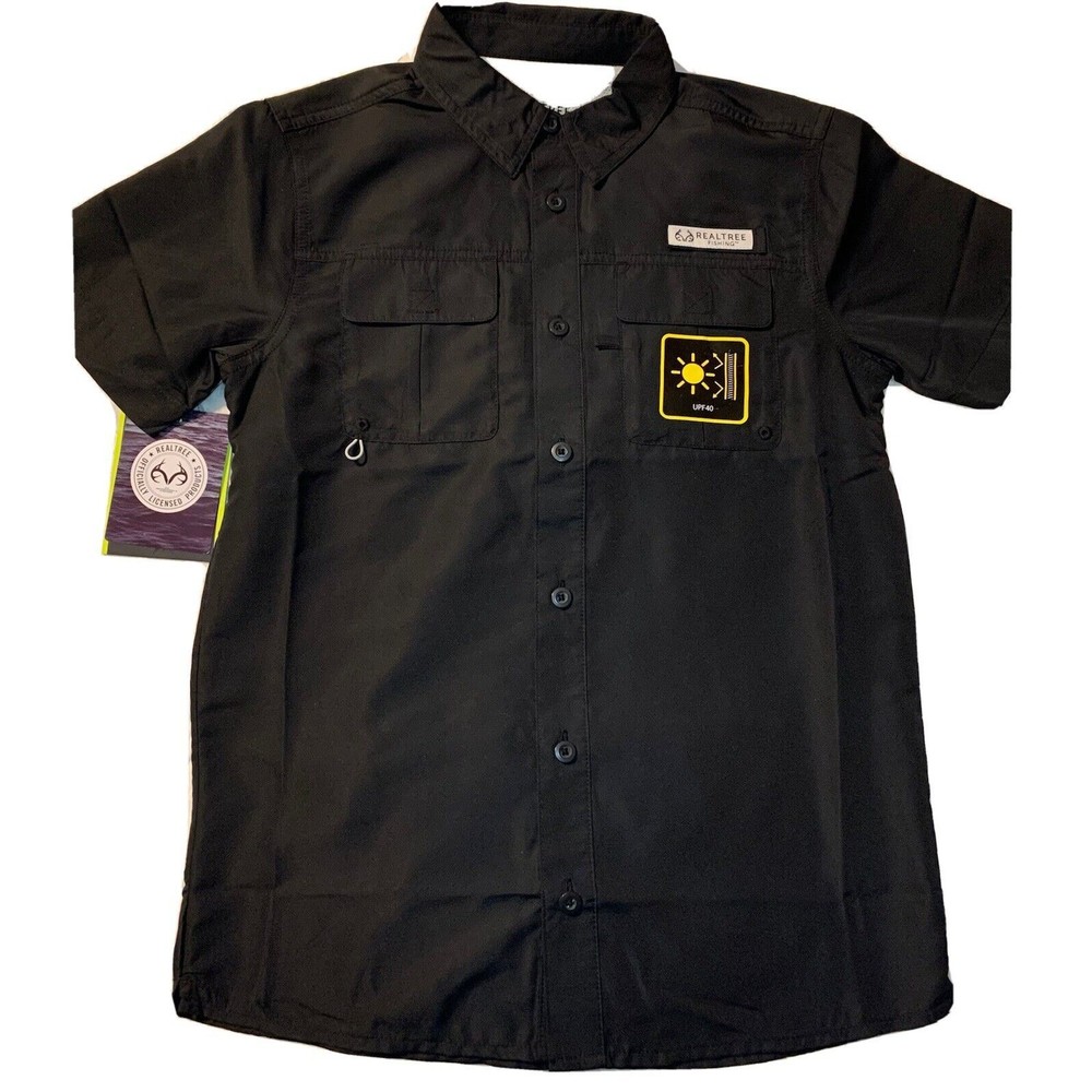 Realtree Youth Boy's Short Sleeve Fishing Guide Shirt - Black - Size L 10/12